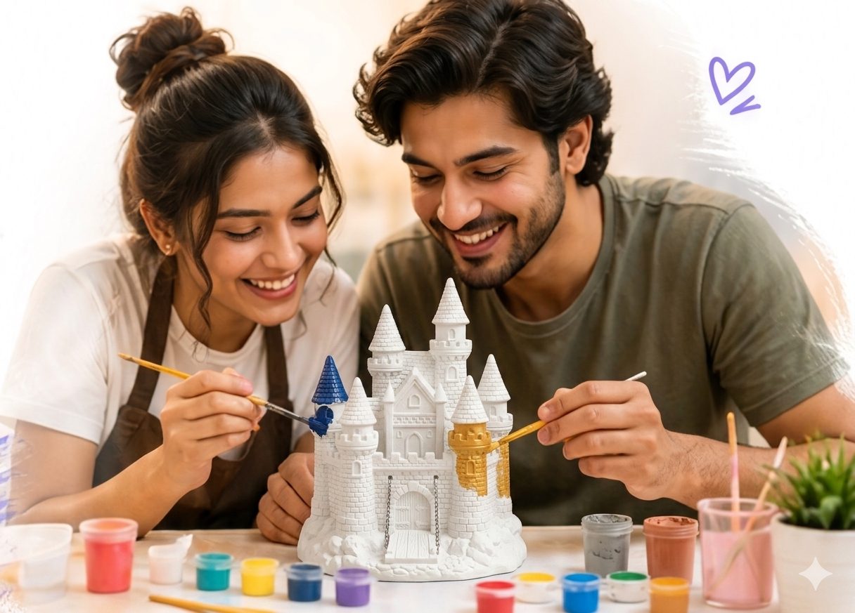 Couple painting together