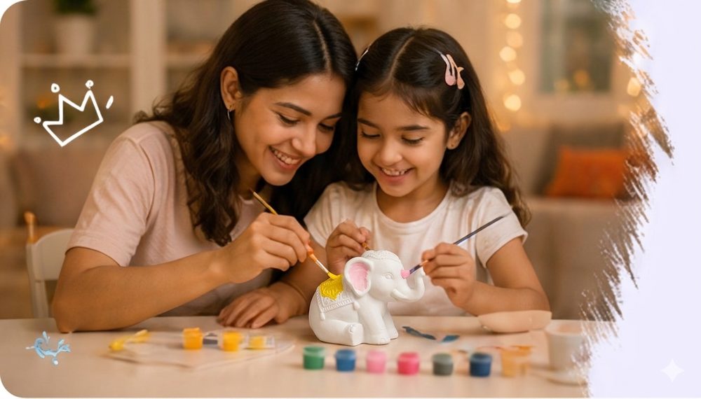 Mom and daughter painting together